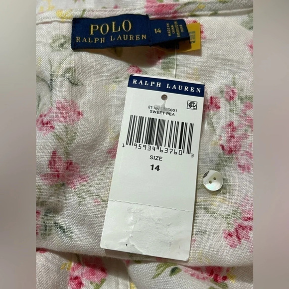POLO Ralph Lauren Womens Linen Floral Sweet Pea Garden Party Midi Dress Size 14 - Picture 13 of 15